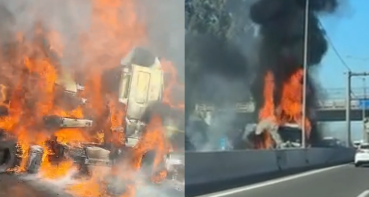VIDEO | Camión se incendia en Ruta 78 y provoca suspensión del tránsito