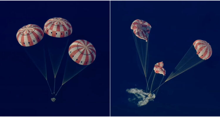 Foto del amerizaje de los astronautas de Artemis II