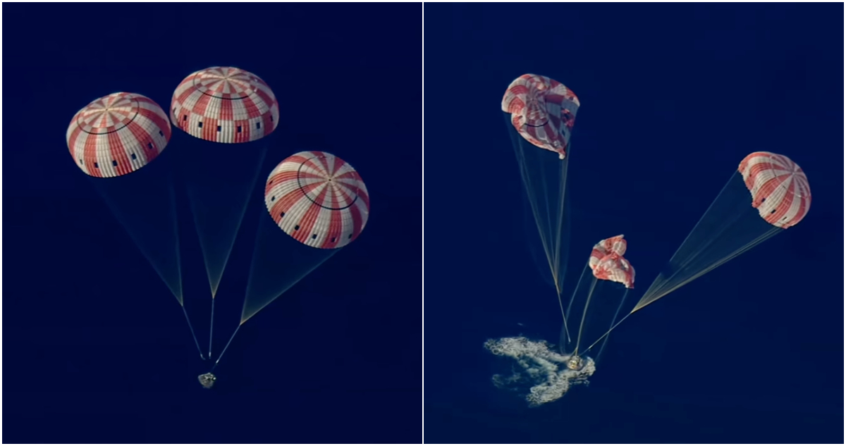 Foto del amerizaje de los astronautas de Artemis II