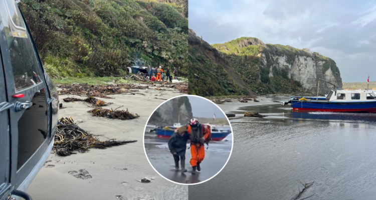 Armada logra rescatar a cinco personas tras varar su embarcación en una playa al sur de Chiloé
