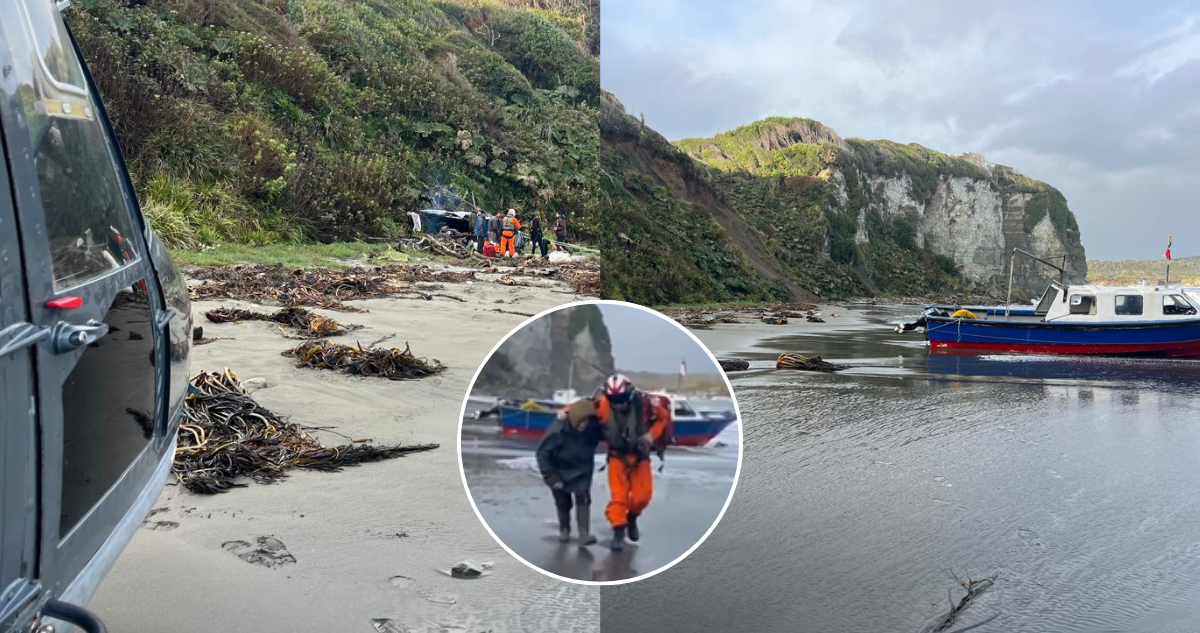 Armada logra rescatar a cinco personas tras varar su embarcación en una playa al sur de Chiloé