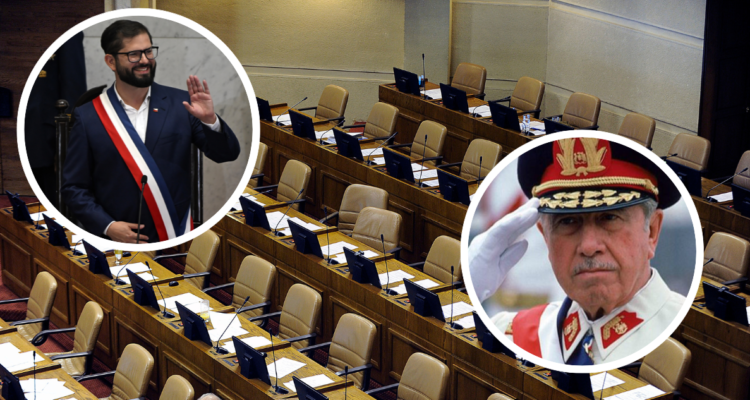 Cámara de Diputados. Foto de Boric y foto de Pinochet.