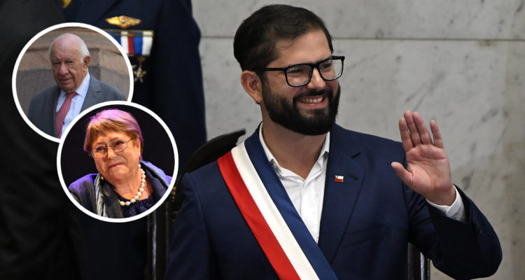 Presidentes de centroizquierda: Ricardo Lagos, Michelle Bachelet y Gabriel Boric