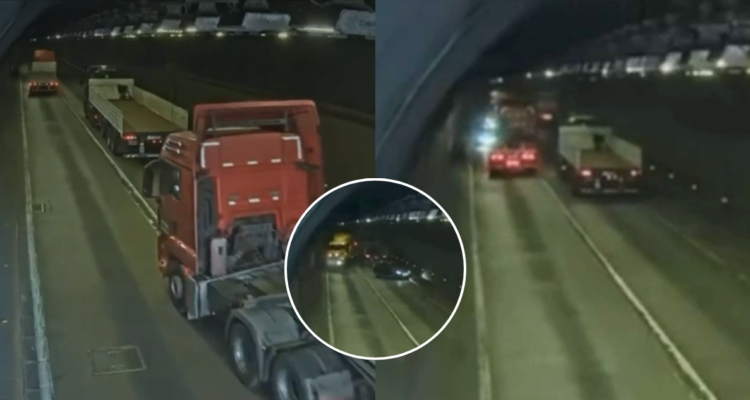 VIDEO | Captan imprudente maniobra de camiones que terminó con colisión en túnel 3 de Ruta La Pólvora