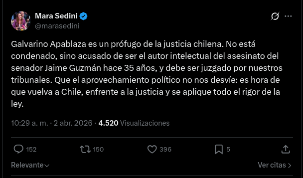 Sedini se desdice y afirma que Galvarino Apablaza no está condenado: acusó aprovechamiento político
