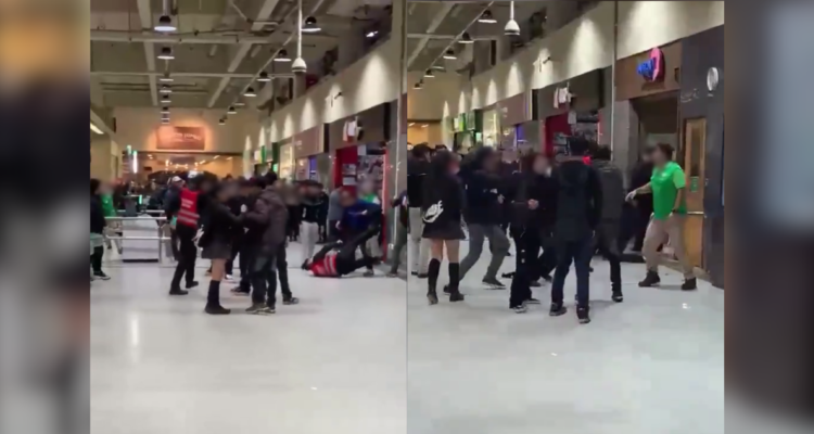 VIDEO | Captan violenta riña entre estudiantes y guardias en supermercado en Temuco