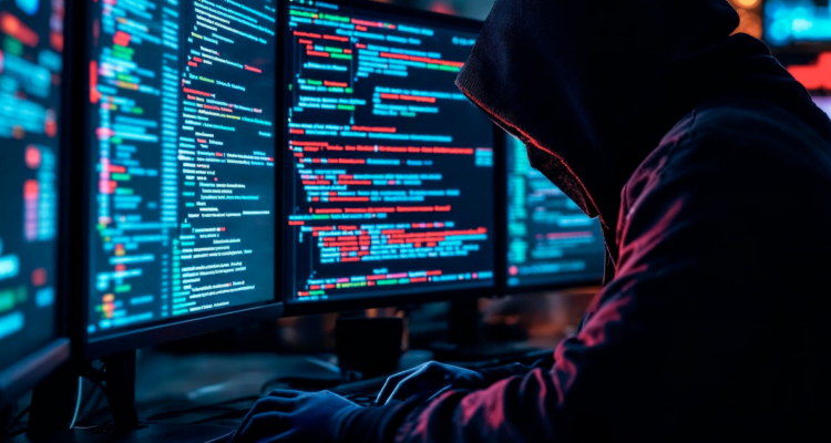 Foto de contexto de hacker usando computadoras