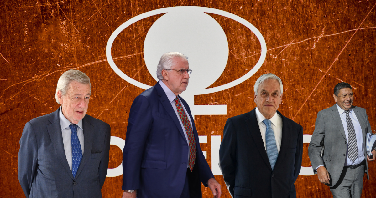 Alberto Van Klaveren, Máximo Pacheco, Sebastián Piñera y Cristian Tapia. Logo de Codelco de fondo.