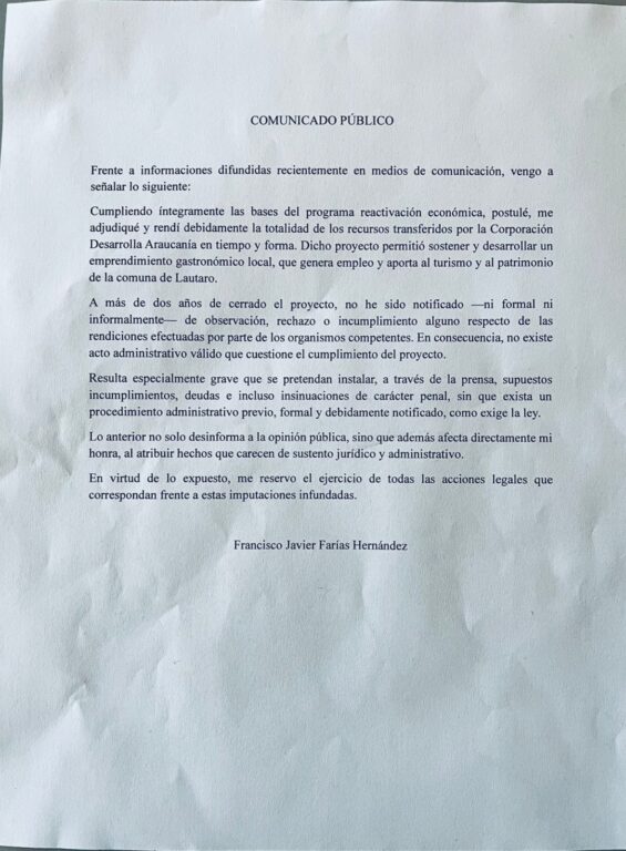 Comunicado Seremi del Trabajo Araucanía