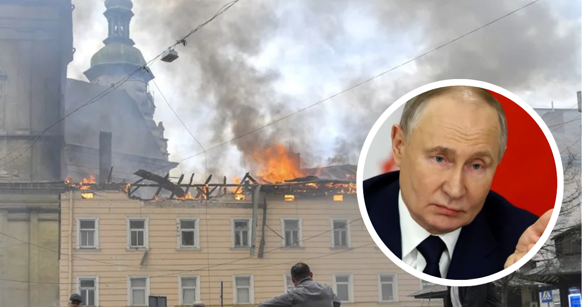 Edificio bombardeado en Ucrania. Foto de Vladimir Putin.