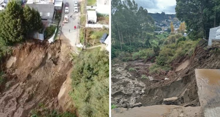 Deslizamiento arrasa calle y amenaza viviendas en Castro: apuntan a rotura de matriz