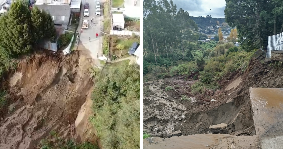 Deslizamiento arrasa calle y amenaza viviendas en Castro: apuntan a rotura de matriz