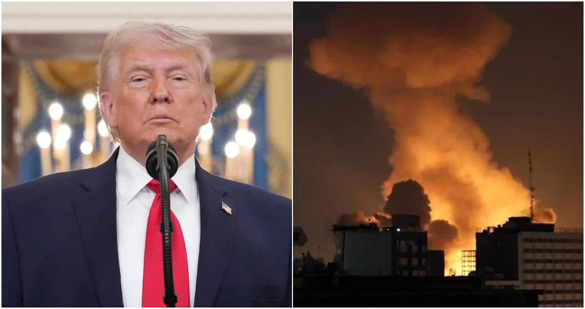 Imagen del presidente de EEUU, Donald Trump, y de un ataque sobre Teherán | EFE