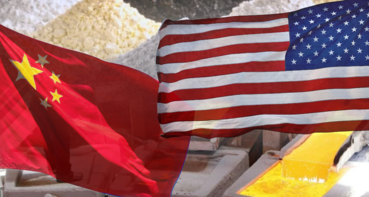 Tierras raras, cobre, banderas de China y Estados Unidos