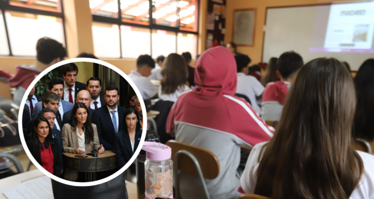 Sala de clases y punto de prensa posterior a votación de proyecto de ley Escuelas Protegidas.