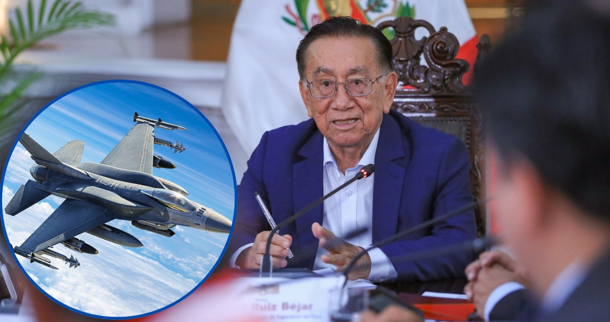 Edición gráfica que contiene al Presidente de Perú y un avión F-16.