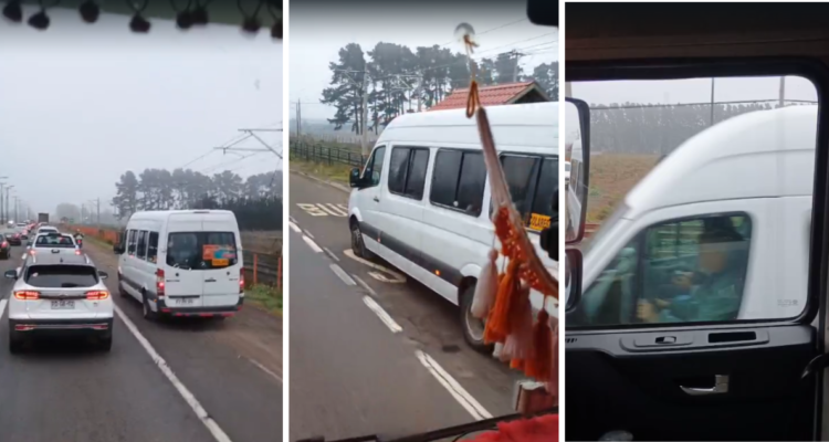 “Hubiera quedado una catástrofe”: captan a chofer de furgón escolar circulando por berma en Ruta 160