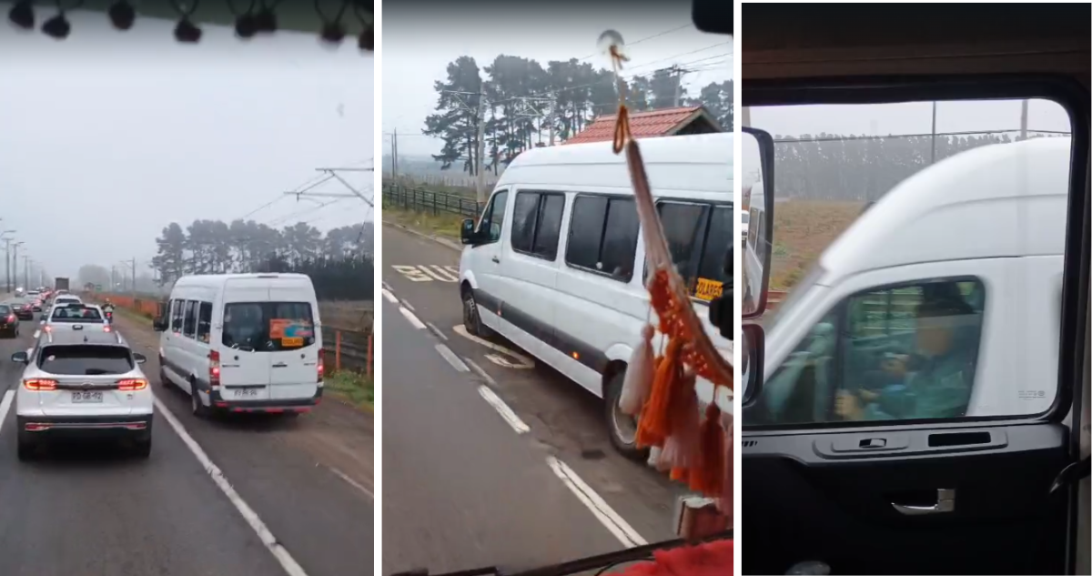 “Hubiera quedado una catástrofe”: captan a chofer de furgón escolar circulando por berma en Ruta 160