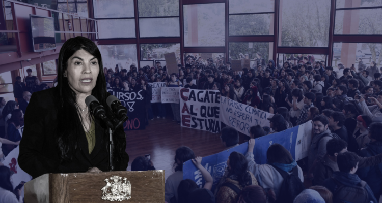 Ministra Lincolao y foto de manifestación estudiantil