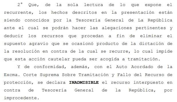 Extracto de la sentencia de inadmisibilidad.