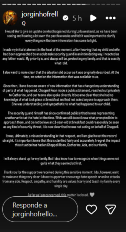 Jorginho dice que "nueva información" sobre Chappell Roan cambió su opinión sobre polémica con su hija