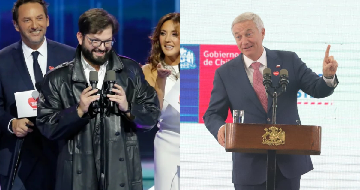 Foto de Gabriel Boric usando la gabardina de Emmanuel y José Antonio Kast