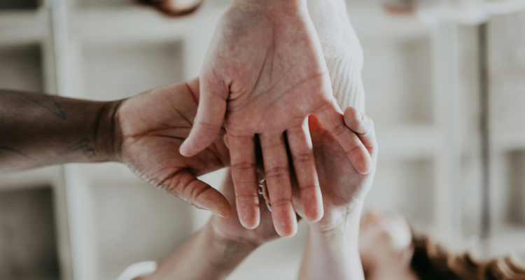 Manos unidas en símbolo de fraternidad y solidaridad.