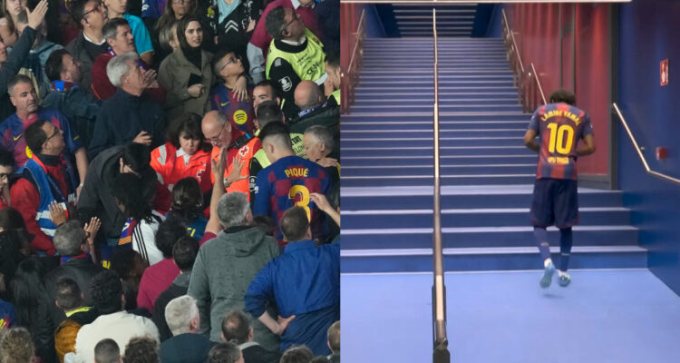 Lamine Yamal y aficionado del Barcelona EFE