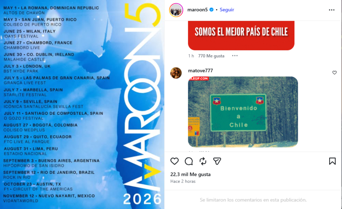 Maroon 5 vuelve a Sudamérica... y adivinen qué país quedó fuera de la gira
