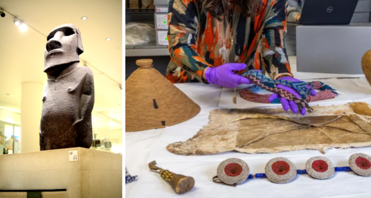 Moai chileno, Hoa Hakananai’a , en el Museo Británico y piezas que se devolverán a Botsuana