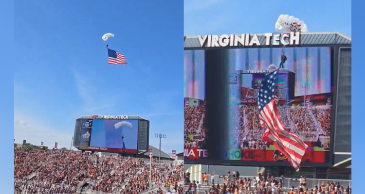 Paracaidista sufre aparatoso choque contra una pantalla gigante en partido de fútbol americano en EEUU