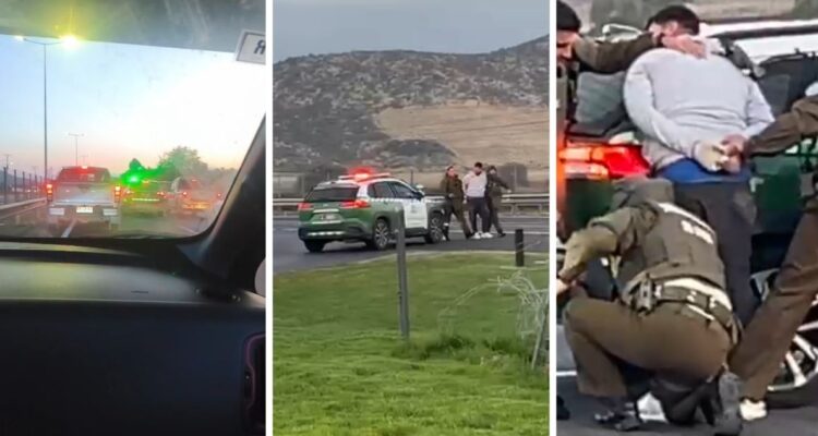 Tres detenidos tras persecución policial que incluyó disparos en Ruta 5 Sur a la altura de Pelequén