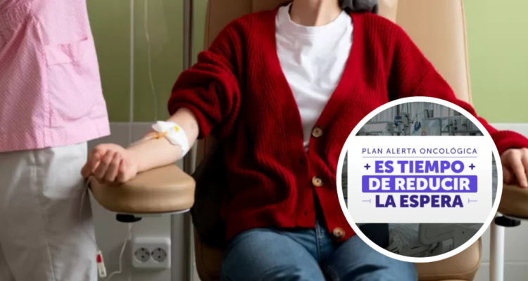 Persona con cáncer recibiendo quimioterapia. Gráfica del Plan de Alerta Oncológica.