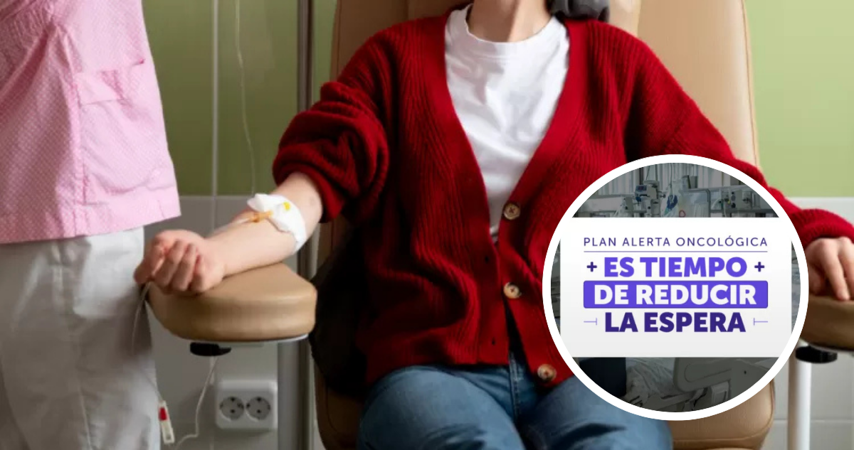 Persona con cáncer recibiendo quimioterapia. Gráfica del Plan de Alerta Oncológica.