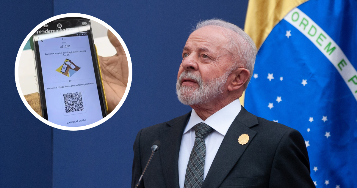 Presidente de Brasil, Luiz Inácio Lula da Silva. Y foto del sistema PIX.