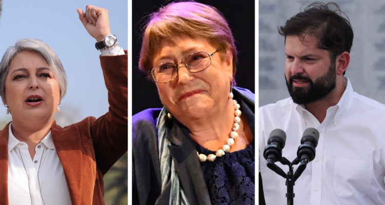 Jeannette Jara, Michelle Bachelet y Gabriel Boric