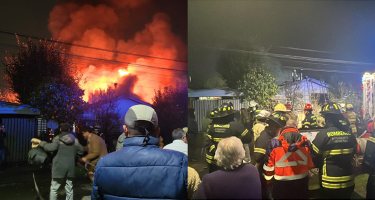 Dos casas destruidas y un adulto mayor con graves quemaduras tras incendio en Osorno: 5 damnificados