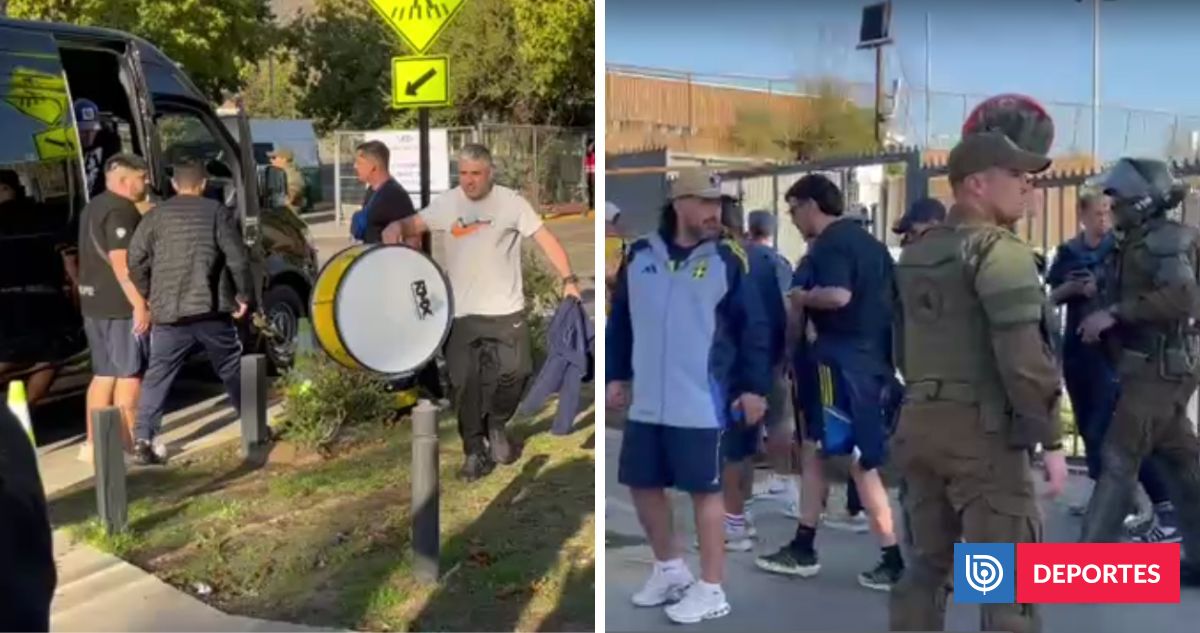 Cantando, con bombos y bajo custodia policial: la llegada de la hinchada de Boca al Claro Arena