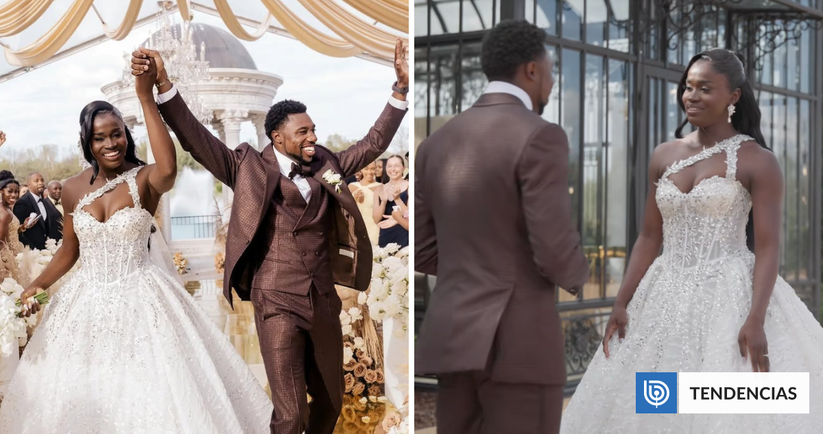 La cuestionada reacción de Noah Lyles al vestido de su novia en plena boda: 