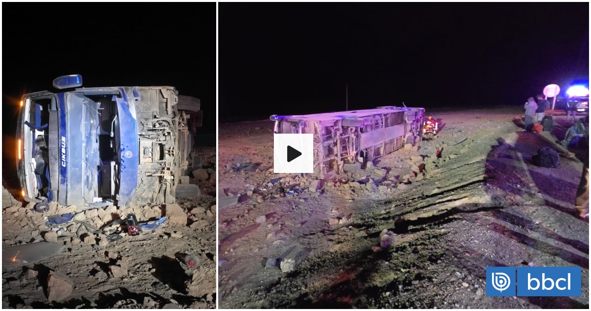 Al menos 7 lesionados deja volcamiento de bus en Ruta 5 Norte en la región de Antofagasta