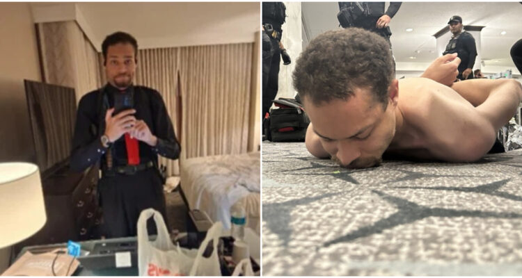 Selfie de Cole Allen (i) y el momento de su detención (d)
