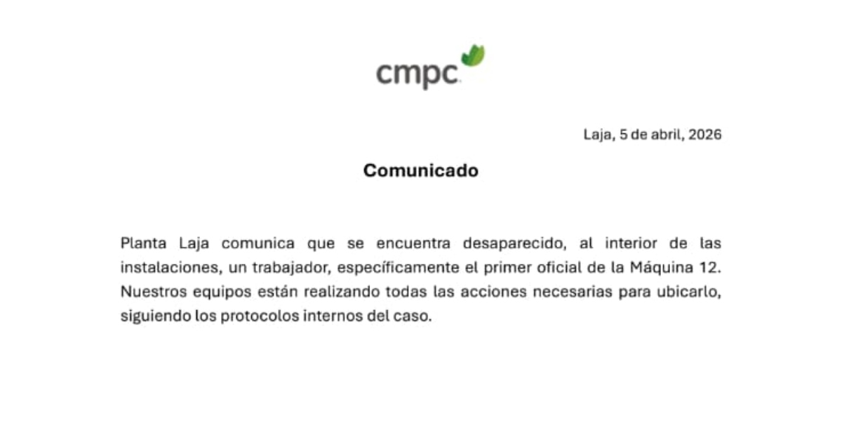 Trabajador desaparecido en planta de CMPC Laja