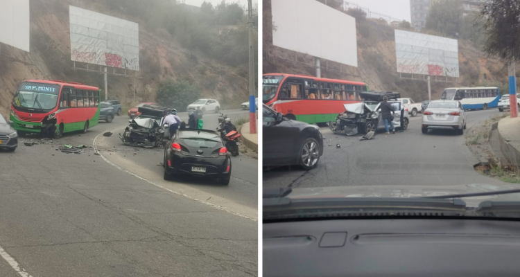 Tres personas lesionadas deja triple colisión en subida Agua Santa de Viña del Mar
