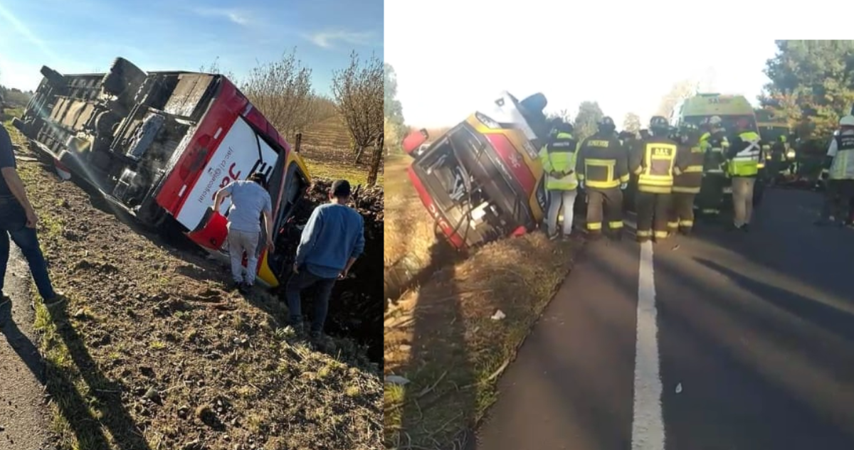 Al menos un fallecido y 35 lesionados deja volcamiento de bus entre Freire y Villarrica