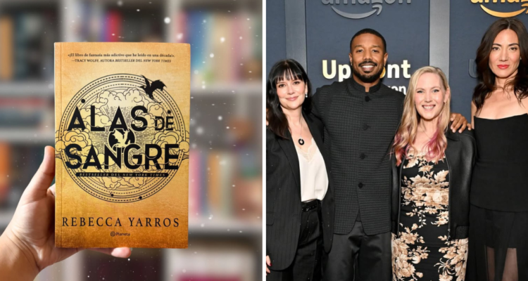 Portada del libro ‘Alas de Sangre’ y de los productores de la serie anunciada por Prime Video