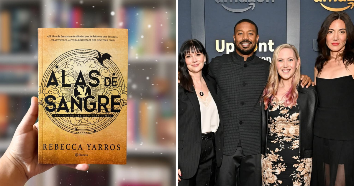 Portada del libro ‘Alas de Sangre’ y de los productores de la serie anunciada por Prime Video