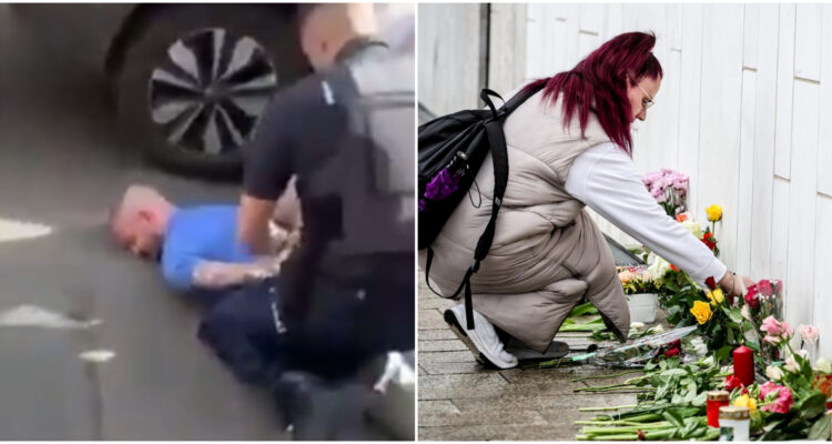 Captura de la detención del sujeto (i) | Mujer dejando flores en el lugar del ataque (d)