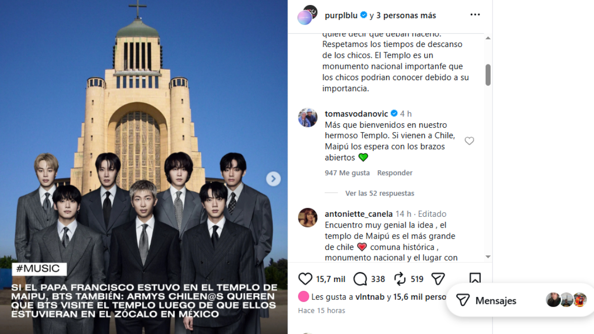 ¿BTS en Maipú?: La invitación de Tomás Vodanovic para visitar icónica postal chilena