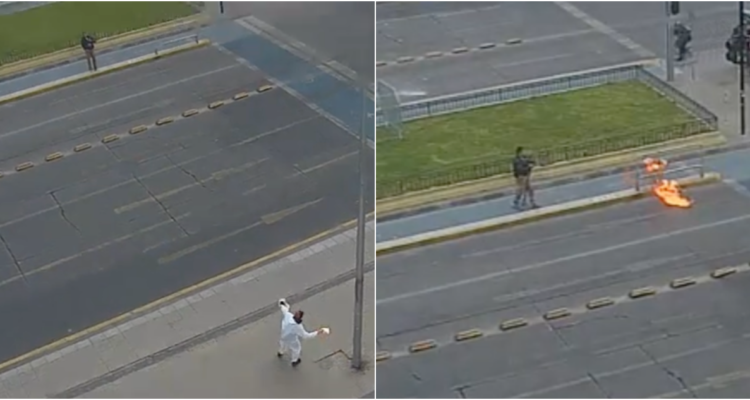 Cámara grabó ataque con molotov contra periodista de Bío Bío afuera del Instituto Nacional