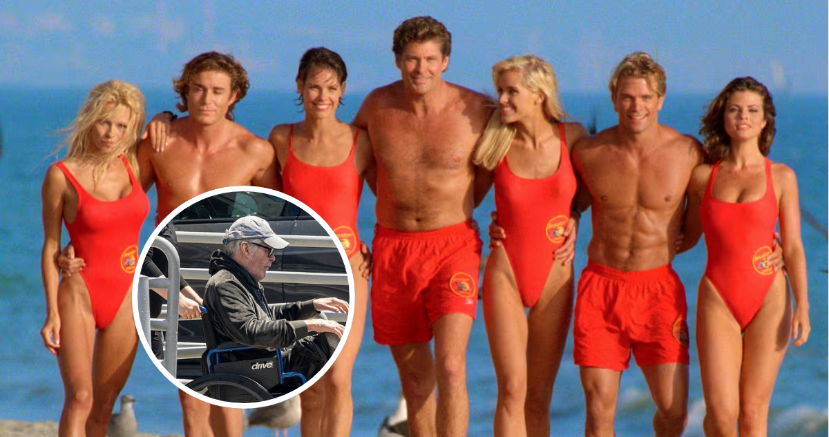 David Hasselhoff en la serie ‘Los guardianes de la bahía’ y en la miniatura en silla de ruedas.